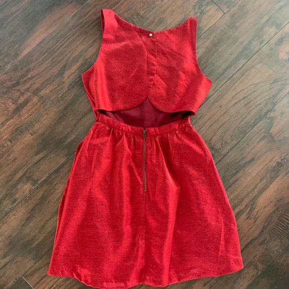Lucca Couture Holiday Metallic Red Festive Party Mini Dress - Picture 7 of 12